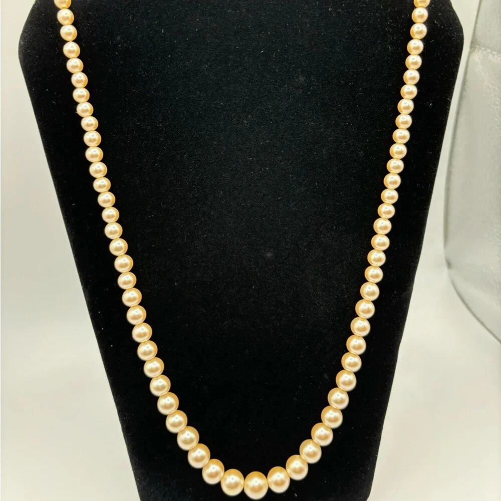 Elegant Vintage Cream Faux Pearl Necklace with Gold-Toned Clasp - 24”